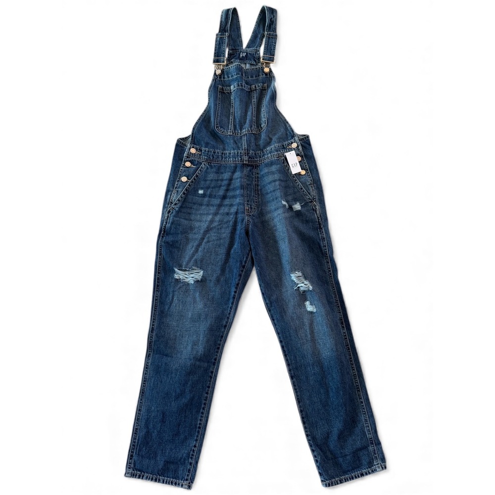 GAP Women Dark Dolly Slouchy Overall Denim Jeans Blue Size S